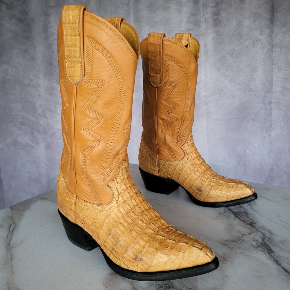 Max Leather USA Classic Size 6 EE Genuine Alligator Tail Western Cowboy Tan